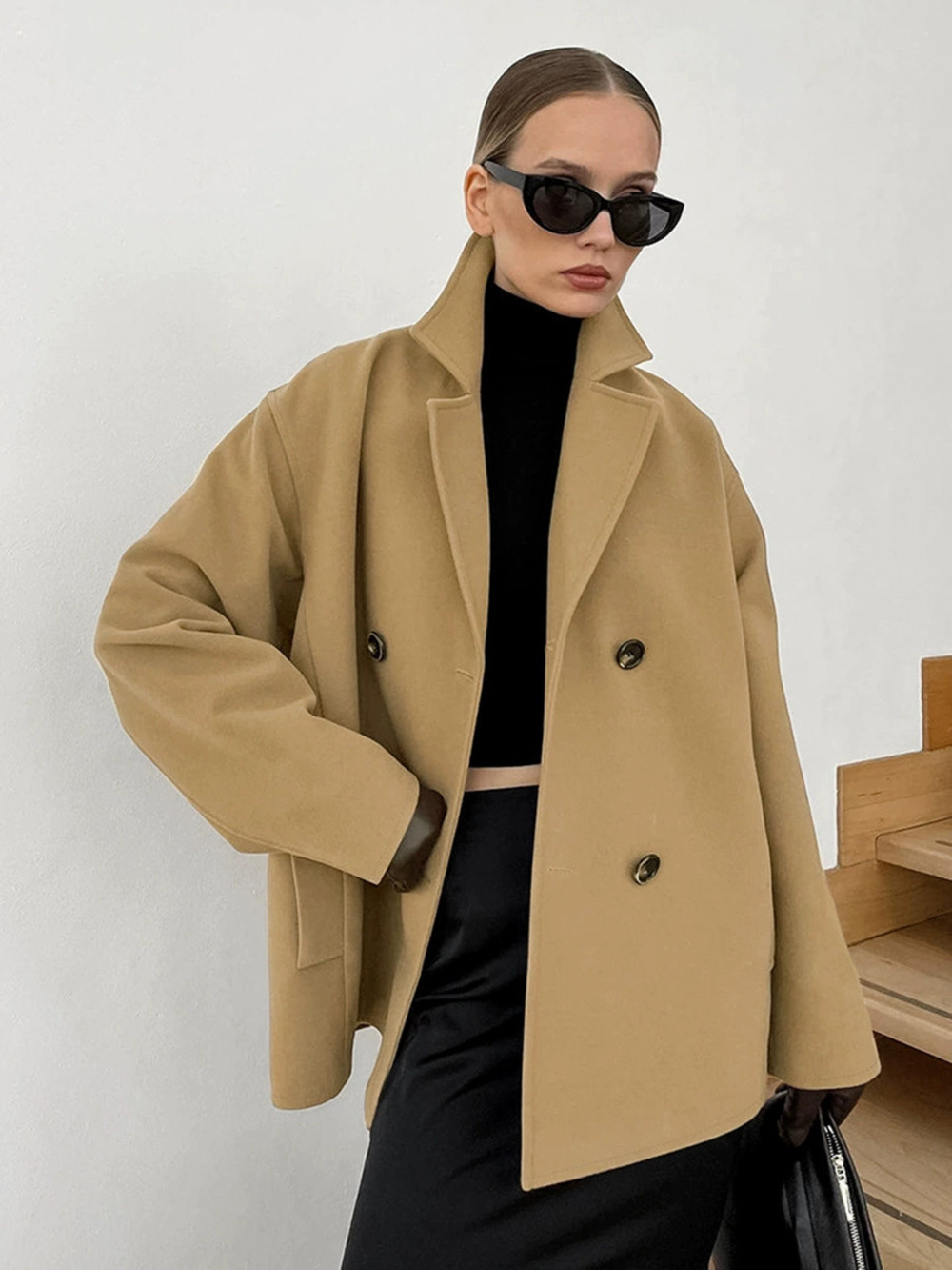 Forever 21 Autumn Winter Thick Brown Double Breasted Wool Coat Mid Length Loose